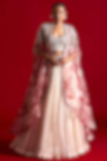 Ivory Organza Printed & Embroidered Jacket Bridal Lehenga Set by Bhumika Sharma at Pernia's Pop Up Shop