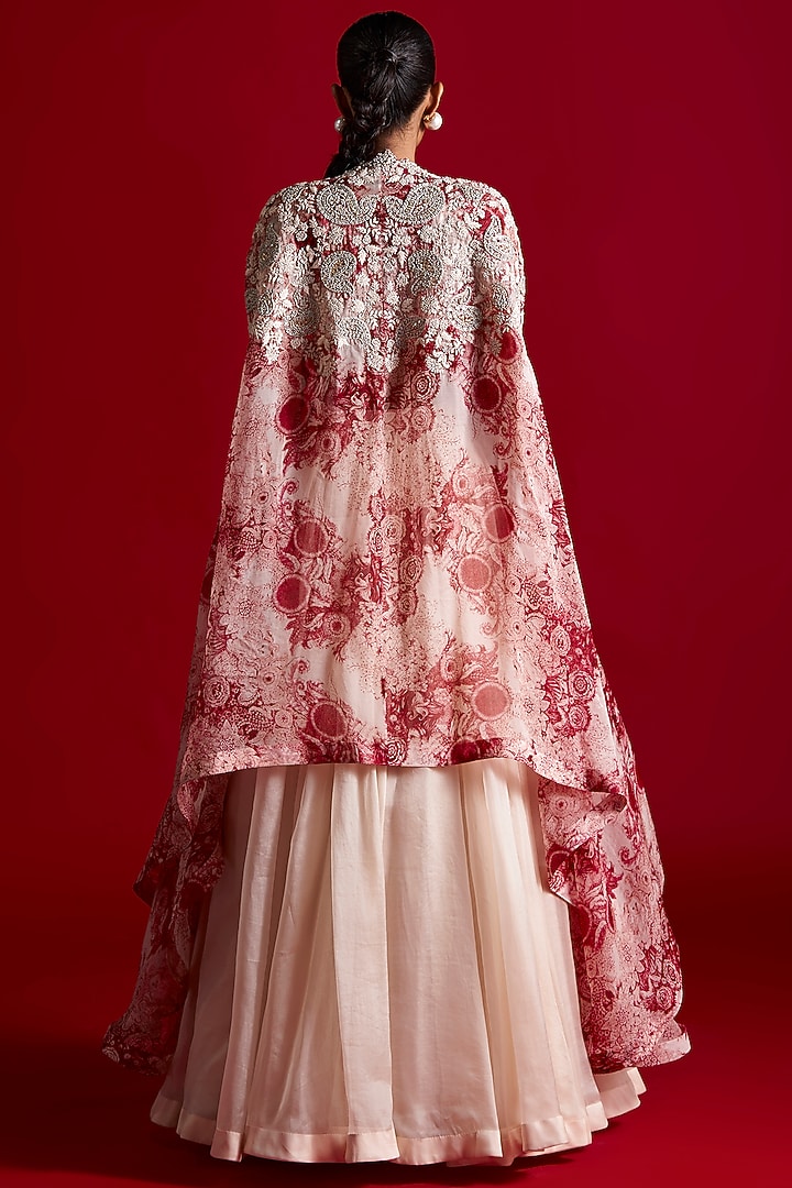 Ivory Organza Printed & Embroidered Jacket Bridal Lehenga Set by Bhumika Sharma at Pernia's Pop Up Shop
