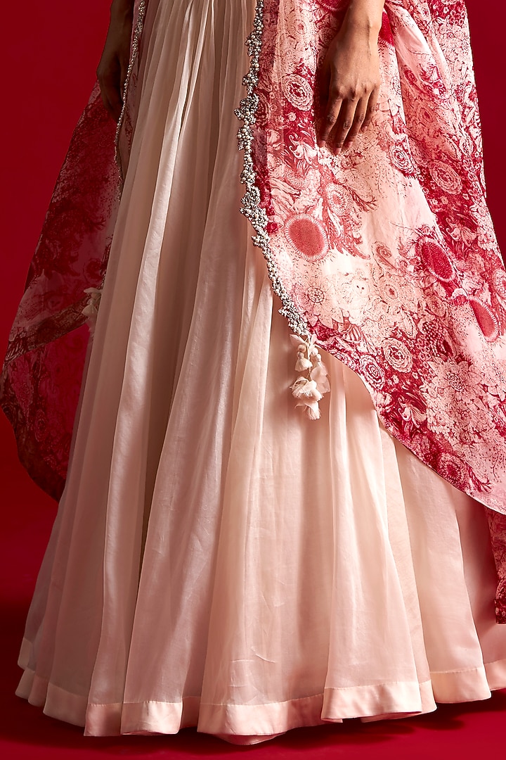 Ivory Organza Printed & Embroidered Jacket Bridal Lehenga Set by Bhumika Sharma at Pernia's Pop Up Shop