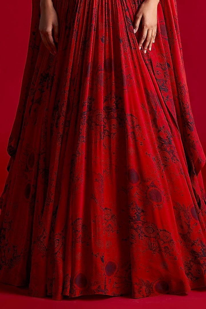 Red & Black Georgette Printed Cape Set by Bhumika Sharma at Pernia's Pop Up Shop
