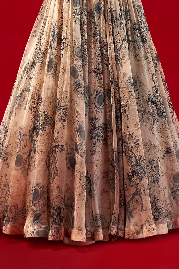Champagne & Blue Organza Printed Wedding Gown by Bhumika Sharma at Pernia's Pop Up Shop