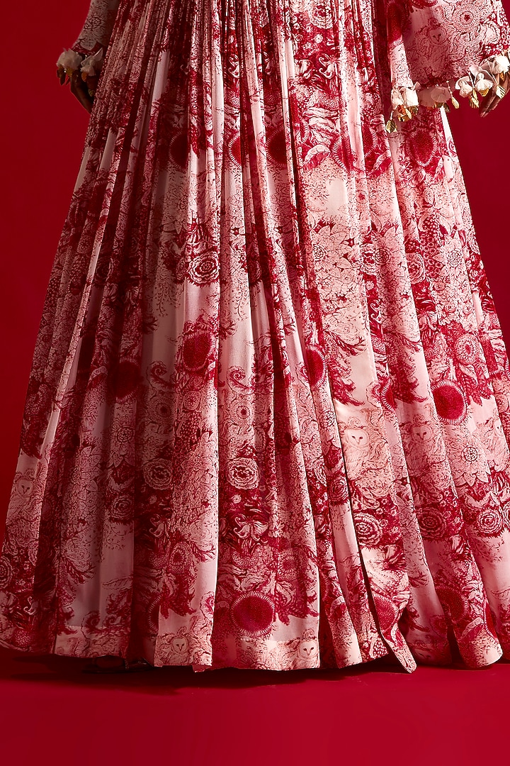 Ivory & Red Georgette Printed Wedding Anarkali Set by Bhumika Sharma at Pernia's Pop Up Shop