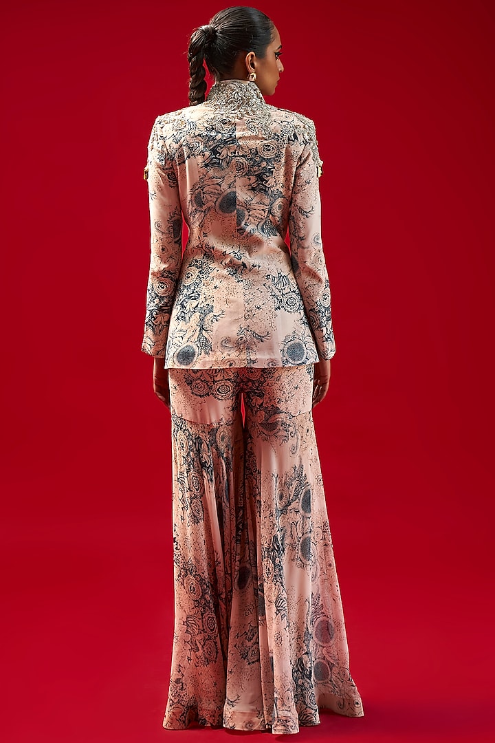 Champagne Georgette Printed Jacket Set by Bhumika Sharma at Pernia's Pop Up Shop