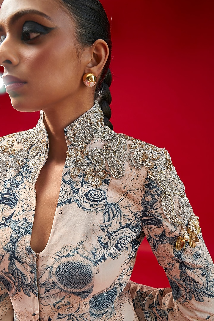 Champagne Georgette Printed Jacket Set by Bhumika Sharma at Pernia's Pop Up Shop