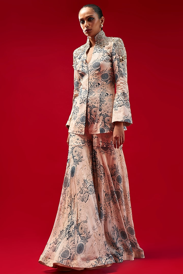 Champagne Georgette Printed Jacket Set by Bhumika Sharma at Pernia's Pop Up Shop