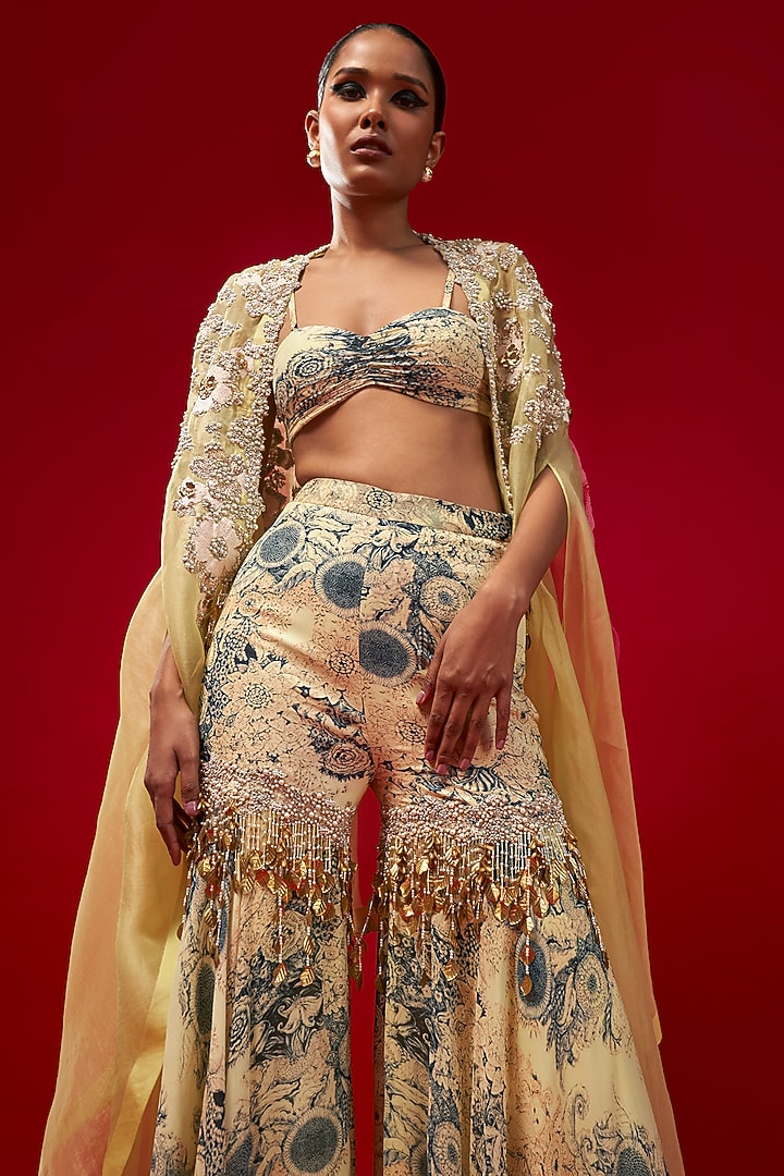Mint & Blue Georgette Printed Bridal Sharara Set by Bhumika Sharma at Pernia's Pop Up Shop