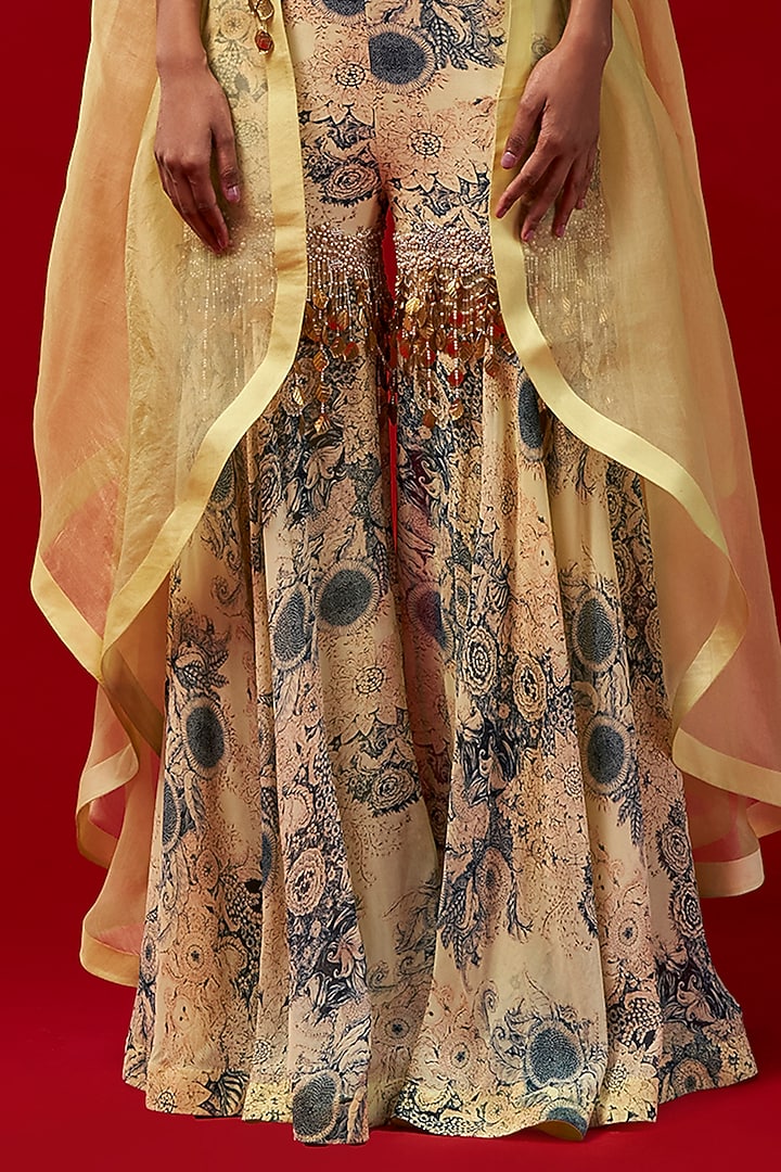 Mint & Blue Georgette Printed Bridal Sharara Set by Bhumika Sharma at Pernia's Pop Up Shop