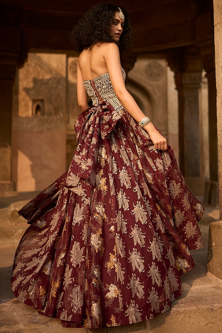 Brown Net & Organza Embroidered Bridal Anarkali by Bhumika Sharma at Pernia's Pop Up Shop