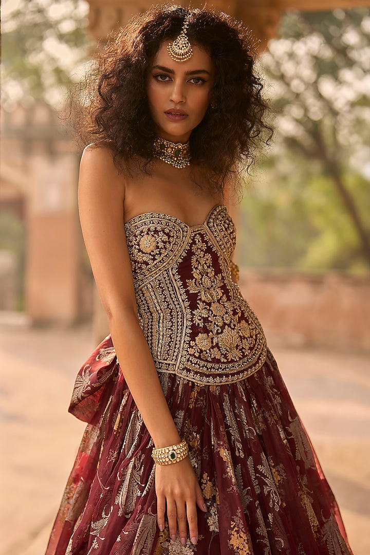 Brown Net & Organza Embroidered Bridal Anarkali by Bhumika Sharma at Pernia's Pop Up Shop