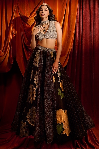 Black Organza Skirt Set by Bhumika Sharma