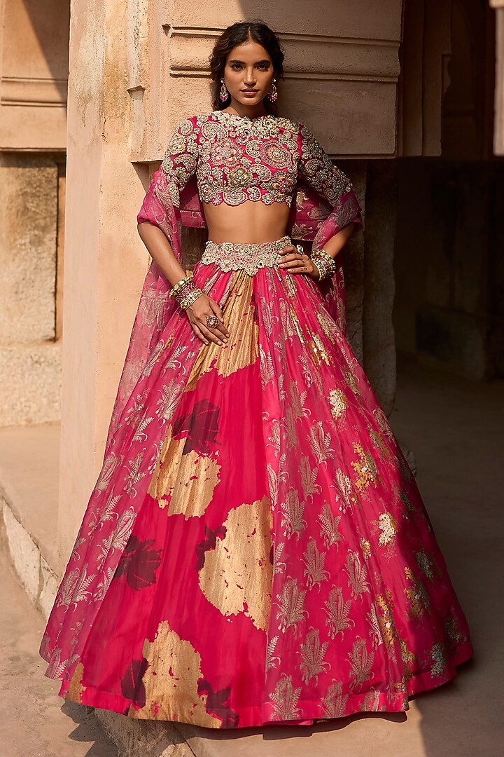 Fuchsia Organza & Net Bridal Lehenga Set by Bhumika Sharma at Pernia's Pop Up Shop