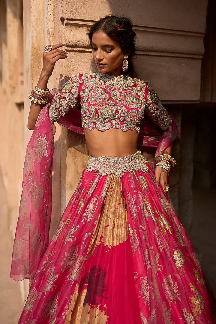 Fuchsia Organza & Net Bridal Lehenga Set by Bhumika Sharma at Pernia's Pop Up Shop