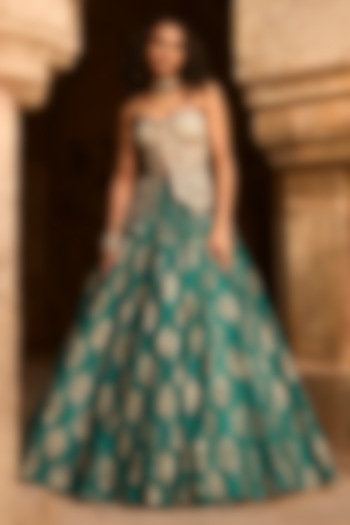 Teal Green Organza Net Skirt Set by Bhumika Sharma at Pernia's Pop Up Shop