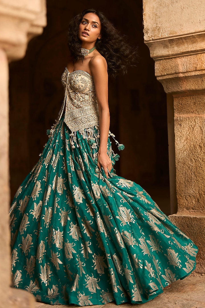 Teal Green Organza Net Skirt Set by Bhumika Sharma at Pernia's Pop Up Shop