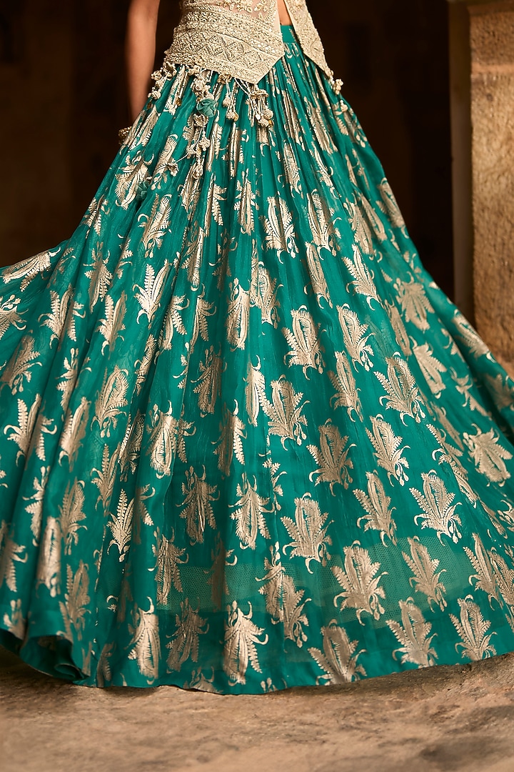 Teal Green Organza Net Skirt Set by Bhumika Sharma at Pernia's Pop Up Shop