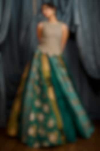 Teal Organza Embroidered Bridal Anarkali by Bhumika Sharma at Pernia's Pop Up Shop