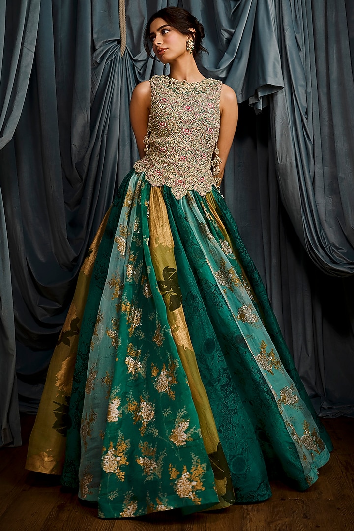 Teal Organza Embroidered Bridal Anarkali by Bhumika Sharma at Pernia's Pop Up Shop