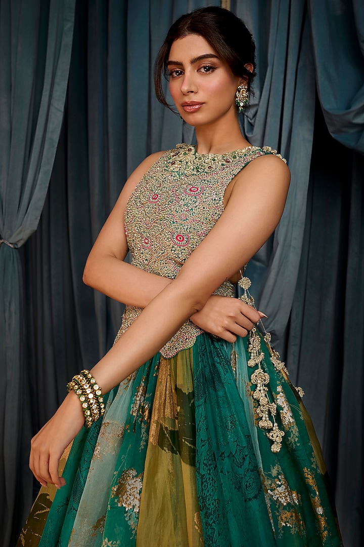 Teal Organza Embroidered Bridal Anarkali by Bhumika Sharma at Pernia's Pop Up Shop