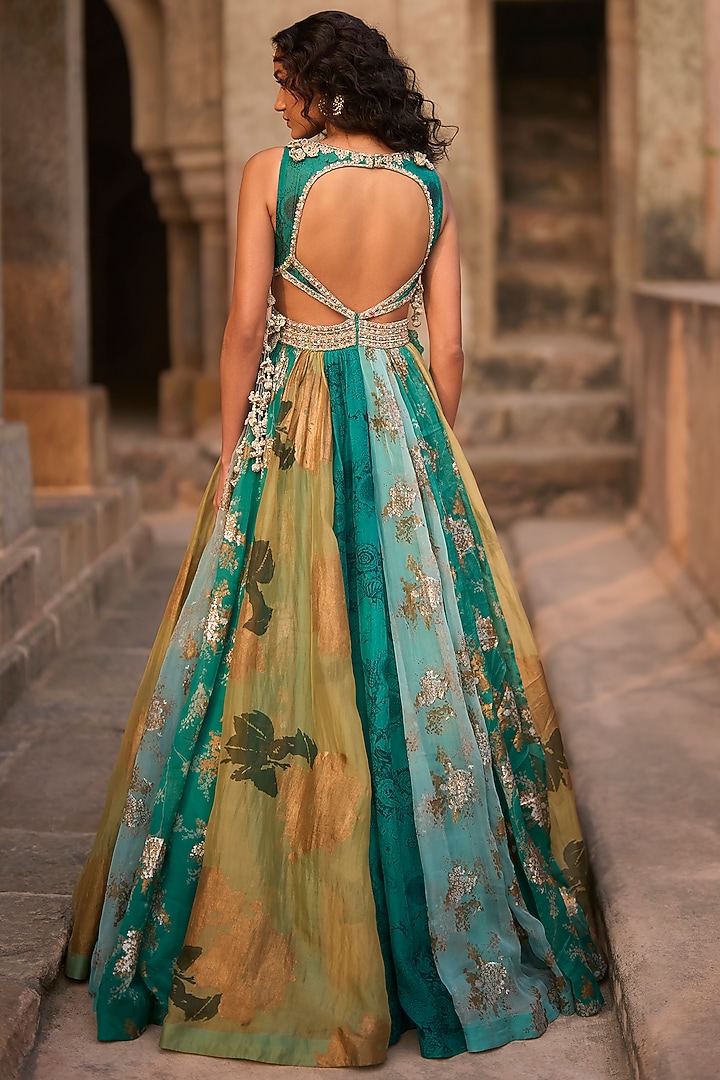 Teal Organza Embroidered Bridal Anarkali by Bhumika Sharma at Pernia's Pop Up Shop