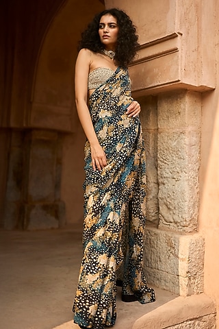 Black Georgette Saree Set by Bhumika Sharma