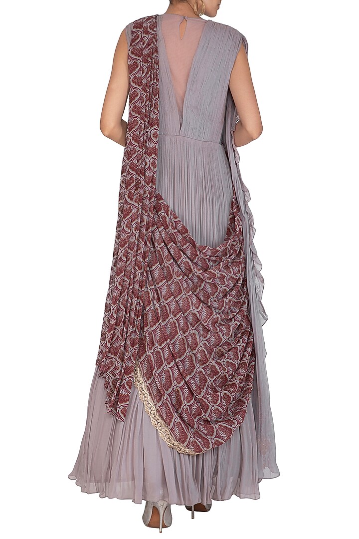Lilac Wedding Anarkali Gown With Embroidered Front Pallu by Bhumika Sharma at Pernia's Pop Up Shop