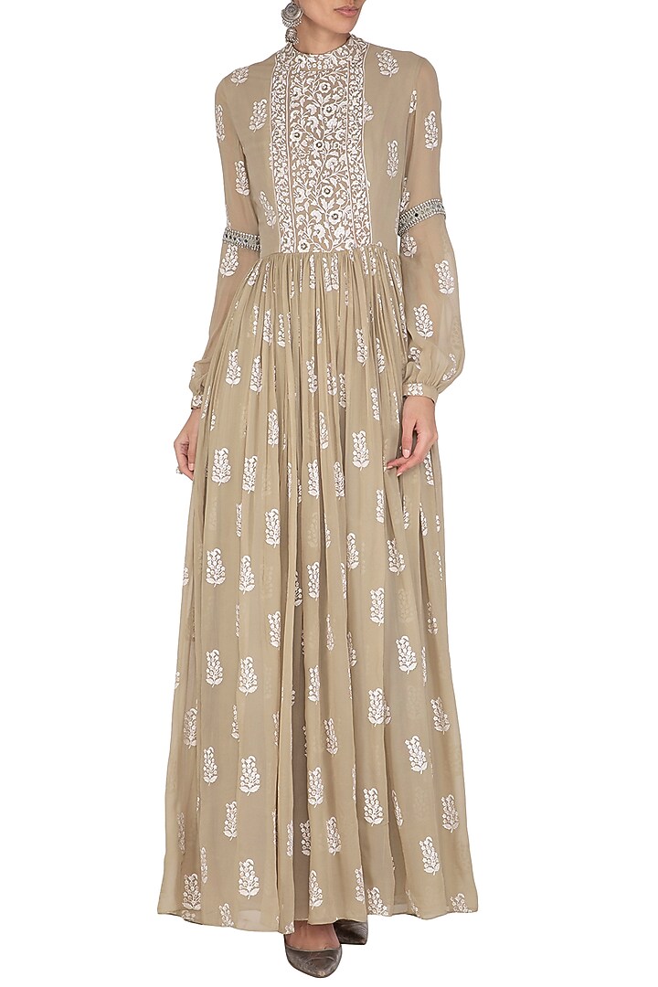 Light Beige Printed & Embroidered Jumpsuit by Bhumika Sharma at Pernia's Pop Up Shop