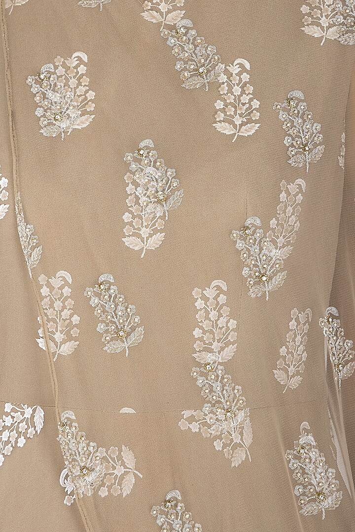 Light Beige Printed Wedding Anarkali With Attached Embroidered Cape by Bhumika Sharma at Pernia's Pop Up Shop