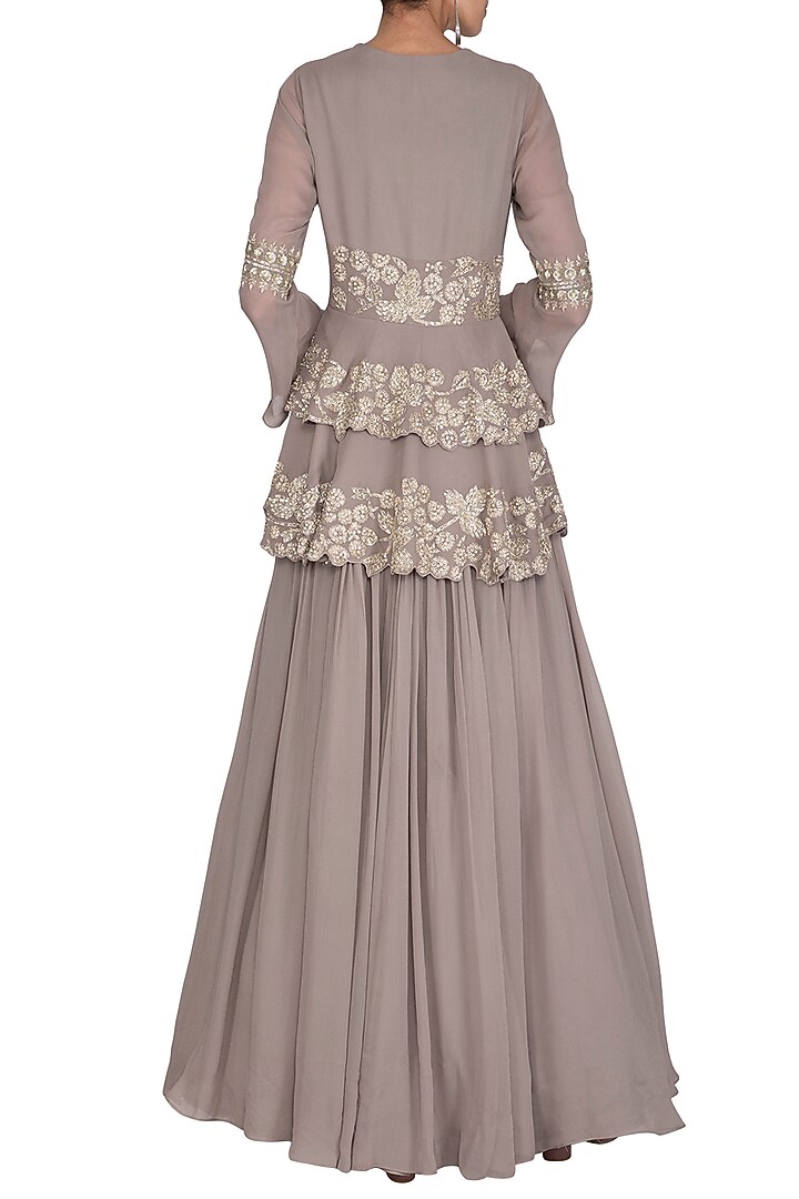 Grey Embroidered Double Peplum Bridal Anarkali Gown by Bhumika Sharma at Pernia's Pop Up Shop