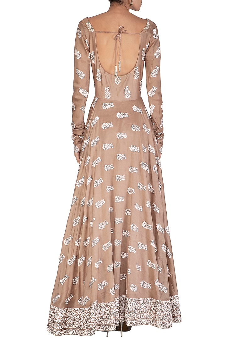 Beige Printed Embroidered Wedding Anarkali With Dupatta by Bhumika Sharma at Pernia's Pop Up Shop