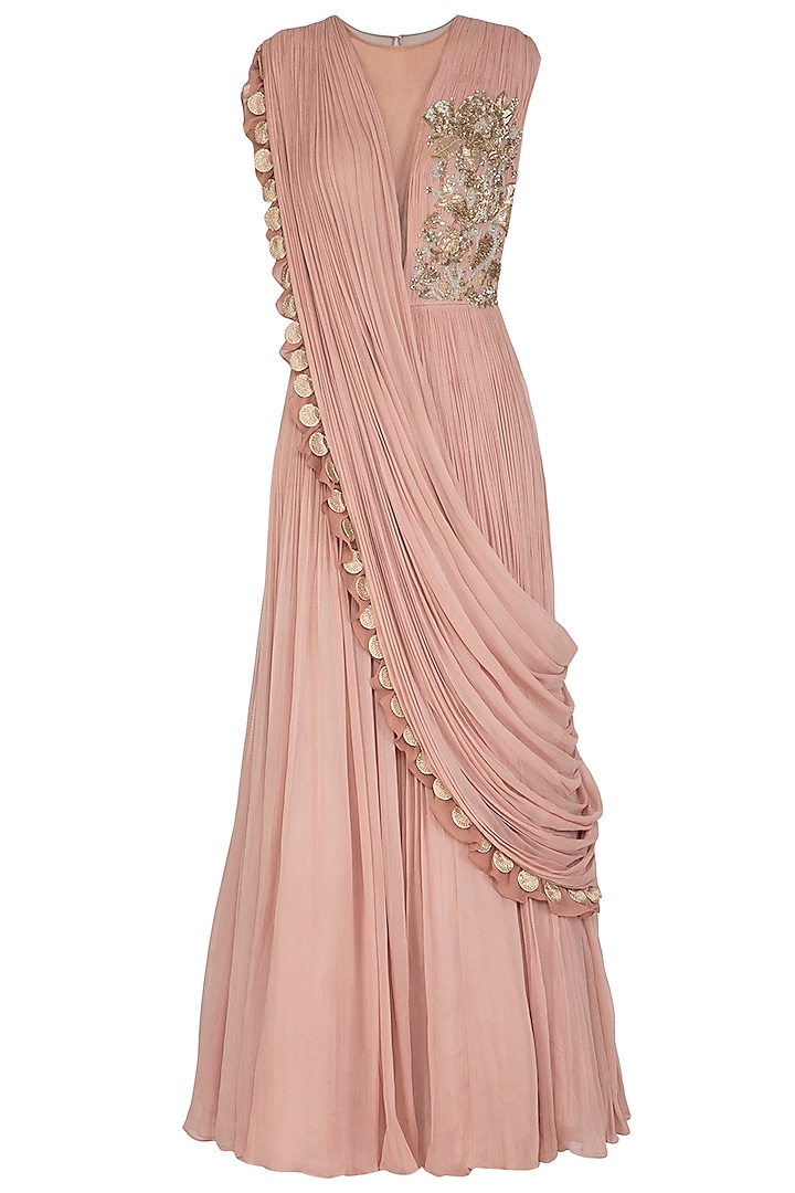 Pink Embroidered Pleated Gown by Bhumika Sharma