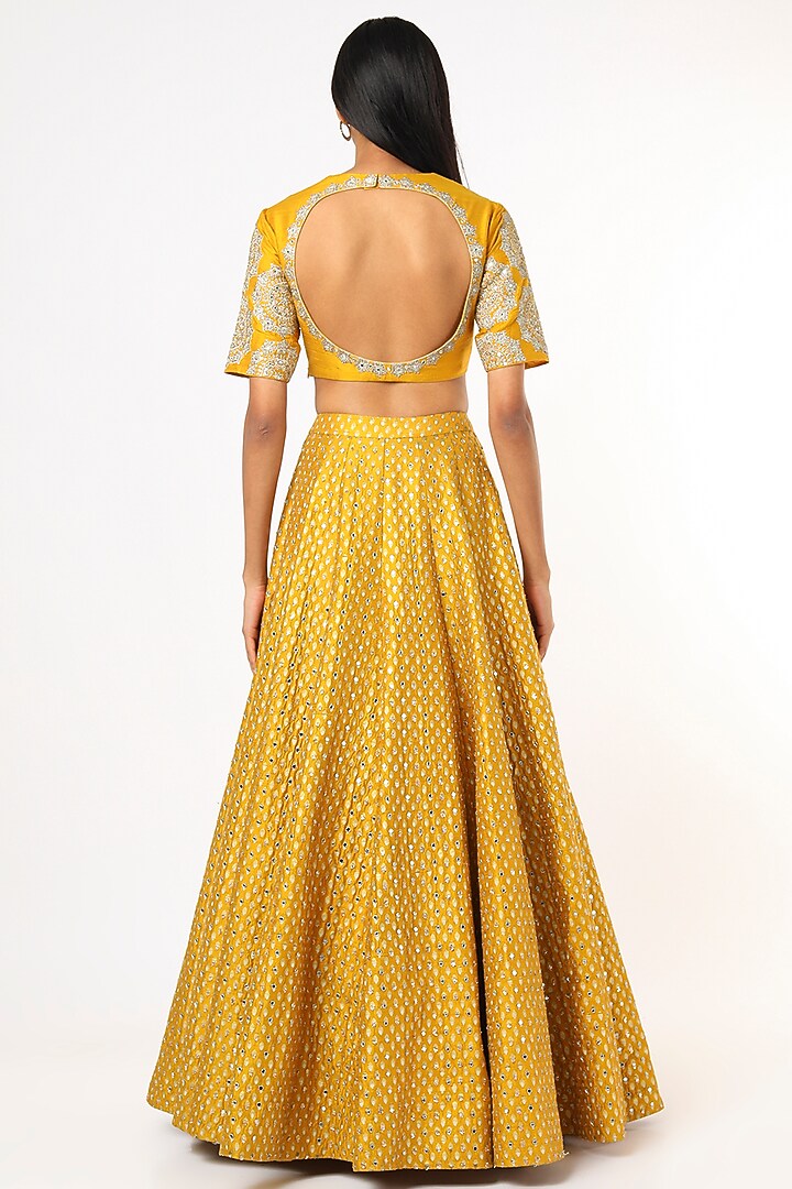 Mustard Bindu Printed Bridal Lehenga Set by Bhumika Sharma at Pernia's Pop Up Shop