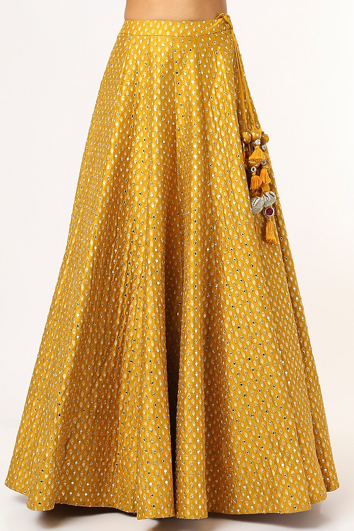 Mustard Bindu Printed Bridal Lehenga Set by Bhumika Sharma at Pernia's Pop Up Shop