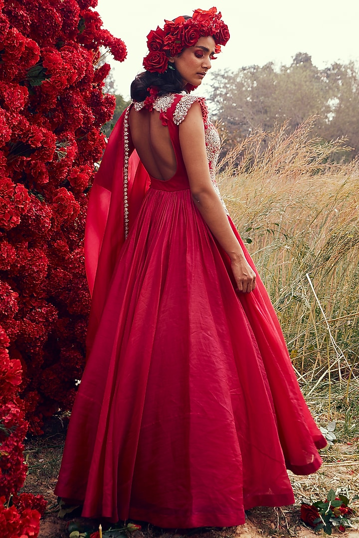 Fuchsia Embroidered Angrakha Bridal Anarkali Set by Bhumika Sharma at Pernia's Pop Up Shop