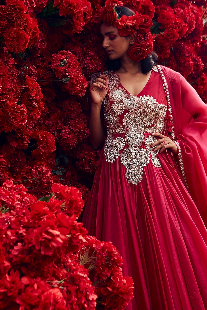 Fuchsia Embroidered Angrakha Bridal Anarkali Set by Bhumika Sharma at Pernia's Pop Up Shop