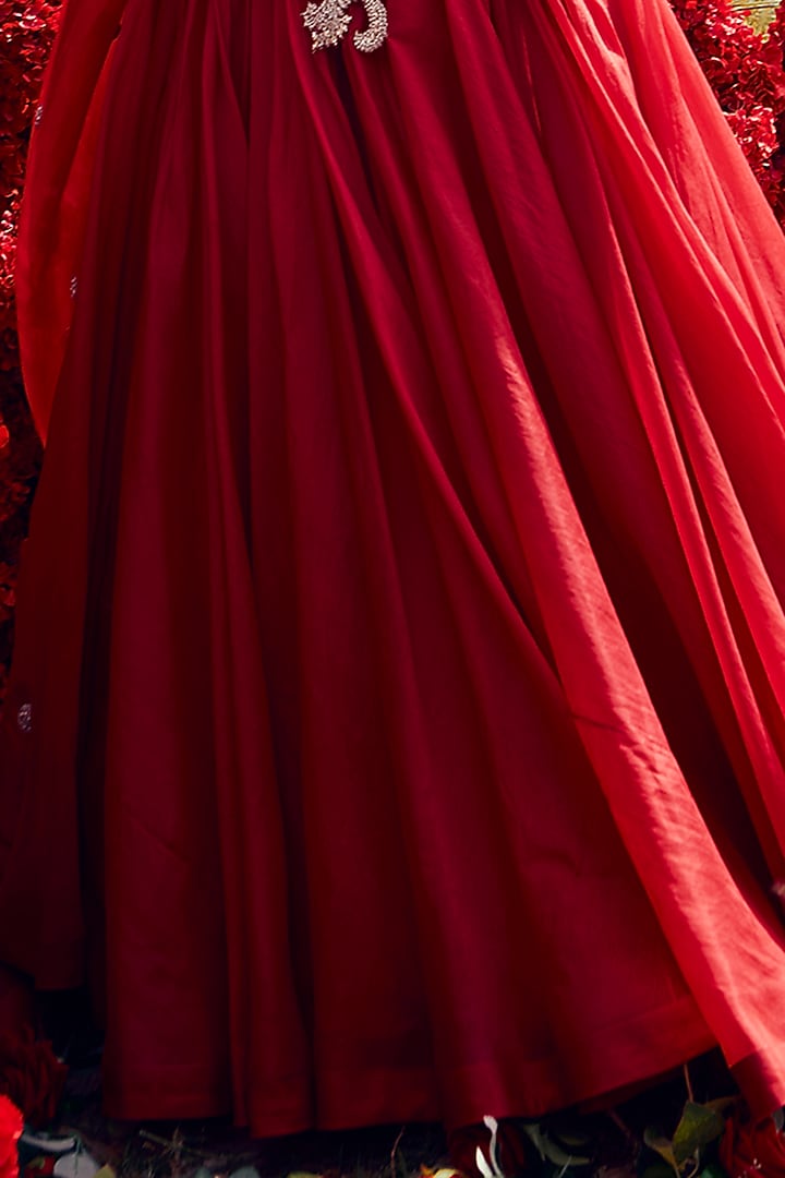 Cadmium Red Embroidered Bridal Anarkali Set by Bhumika Sharma at Pernia's Pop Up Shop