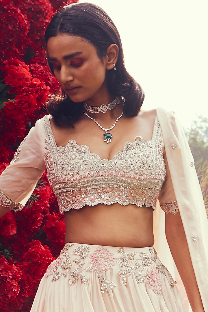 Champagne Embroidered Wedding Lehenga Set by Bhumika Sharma at Pernia's Pop Up Shop