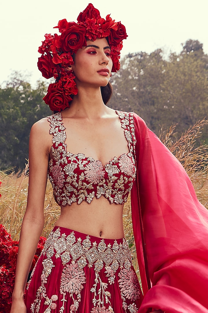 Fuchsia Embroidered Bridal Lehenga Set by Bhumika Sharma at Pernia's Pop Up Shop