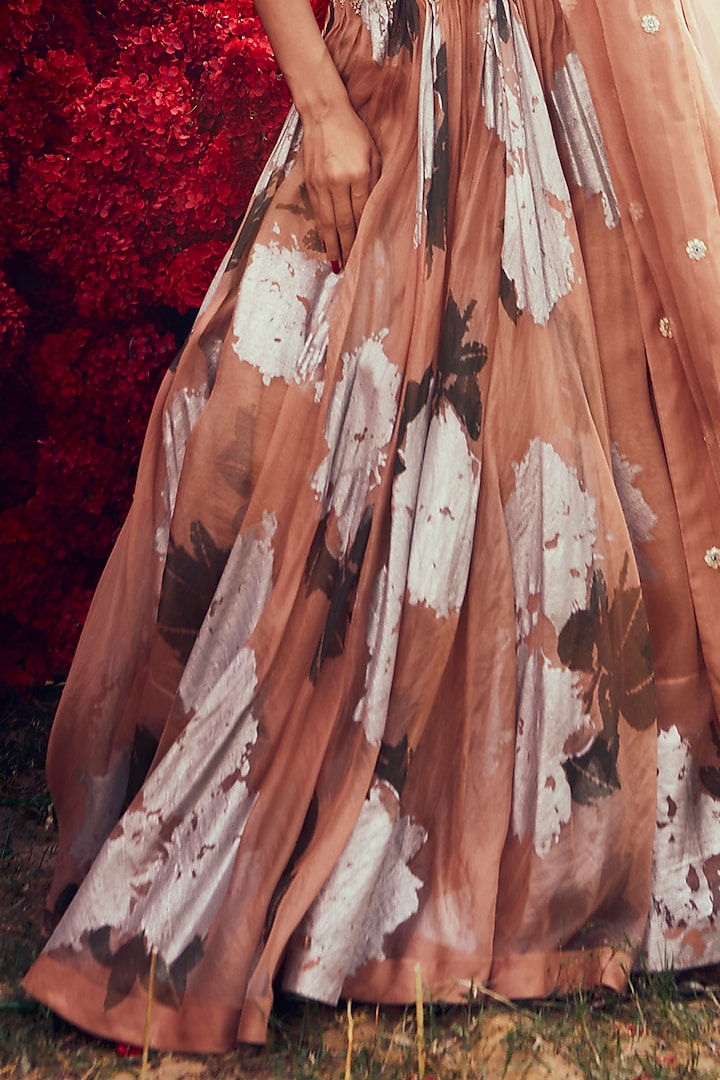 Nude Printed & Embroidered Wedding Lehenga Set by Bhumika Sharma at Pernia's Pop Up Shop