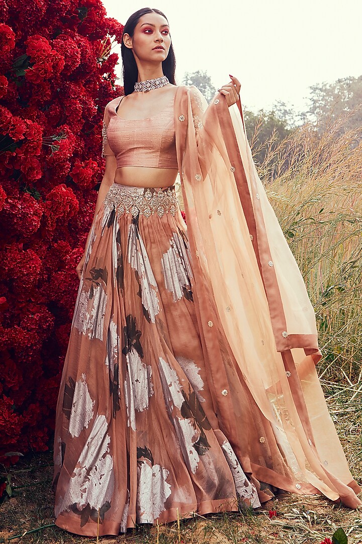 Nude Printed & Embroidered Wedding Lehenga Set by Bhumika Sharma at Pernia's Pop Up Shop