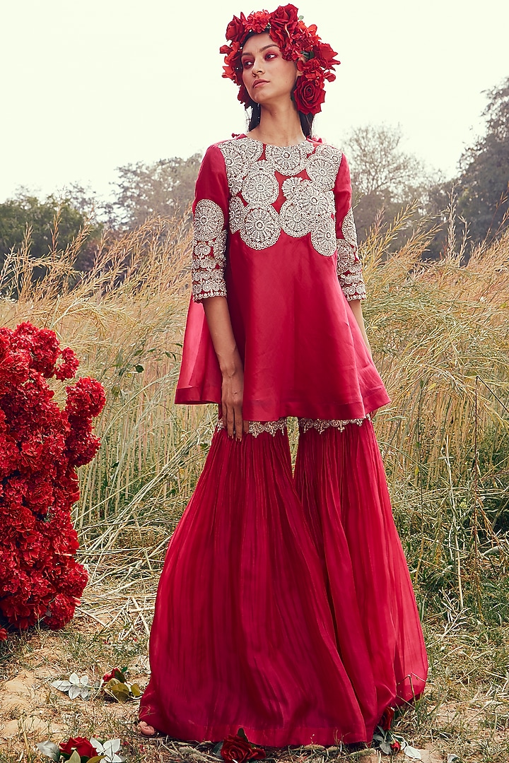 Fuchsia Organza & Shantoon Bridal Sharara Set by Bhumika Sharma at Pernia's Pop Up Shop