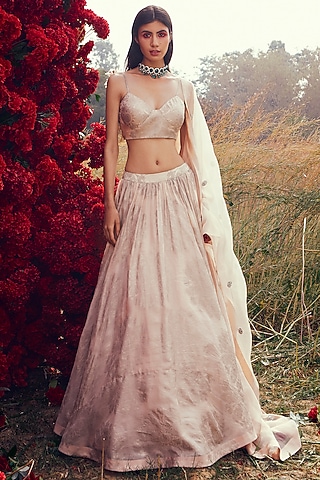 Champagne Printed Lehenga Set by Bhumika Sharma