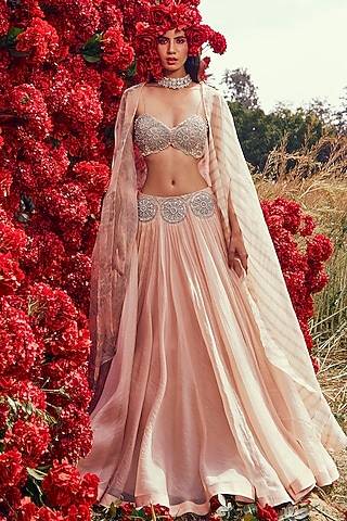 Champagne Lehenga Set With Embroidery by Bhumika Sharma