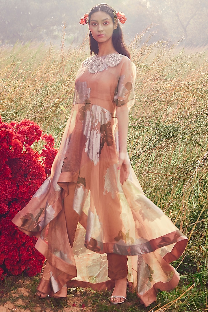Nude Crepe & Satin Cigarette Pant Set by Bhumika Sharma at Pernia's Pop Up Shop