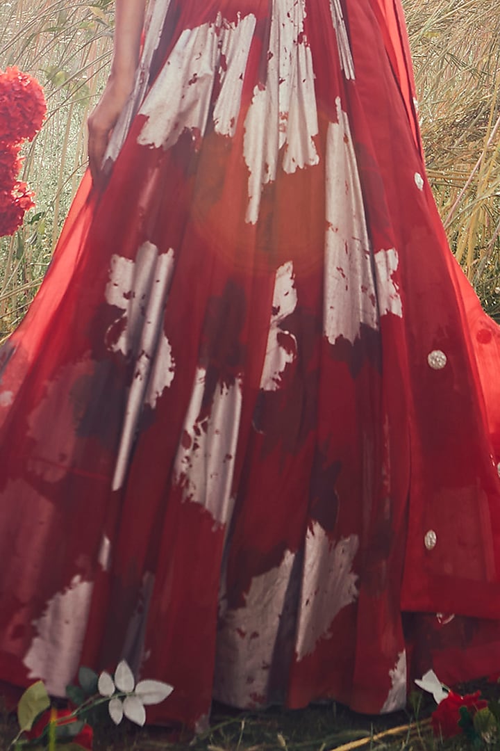 Dark Red Printed & Embroidered Wedding Lehenga Set by Bhumika Sharma at Pernia's Pop Up Shop