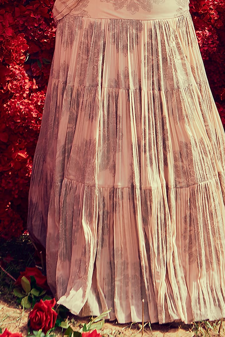 Champagne Printed Pre-Stitched Wedding Saree Set by Bhumika Sharma at Pernia's Pop Up Shop