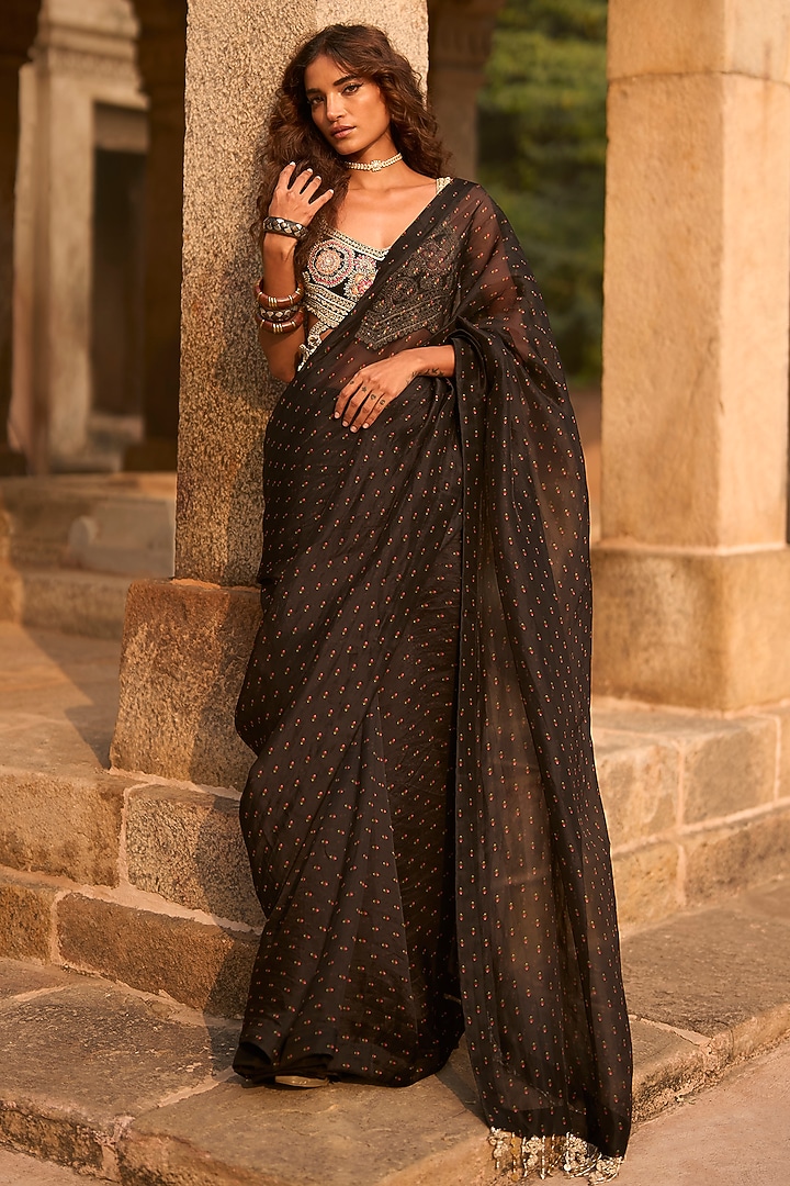 Black Organza Reception Saree Set by Bhumika Sharma at Pernia's Pop Up Shop