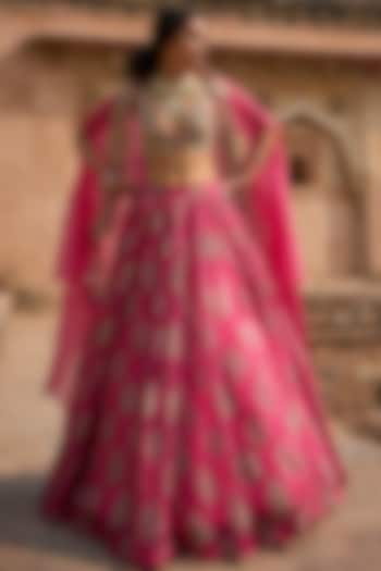 Fuchsia Organza Printed Bridal Lehenga Set by Bhumika Sharma at Pernia's Pop Up Shop
