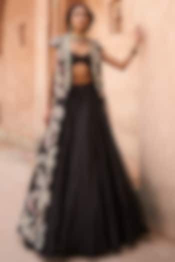 Black Organza Ambi Embroidered Jacket Set by Bhumika Sharma at Pernia's Pop Up Shop