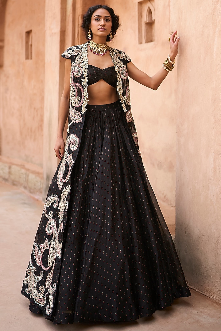 Black Organza Ambi Embroidered Jacket Set by Bhumika Sharma at Pernia's Pop Up Shop