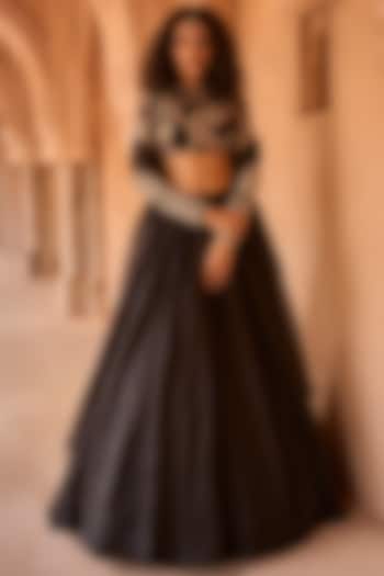 Black Organza Floral Printed Bridal Lehenga Set by Bhumika Sharma at Pernia's Pop Up Shop